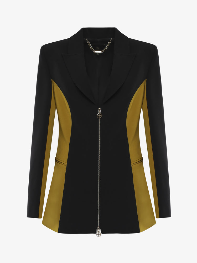 Double-color technical fabric jacket with front zip