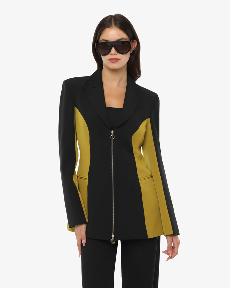 Double-color technical fabric jacket with front zip