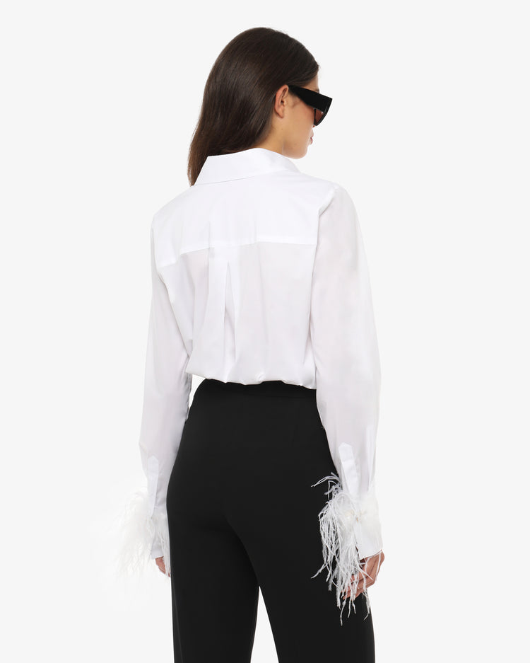 Poplin shirt with metal buttons and feather cuffs