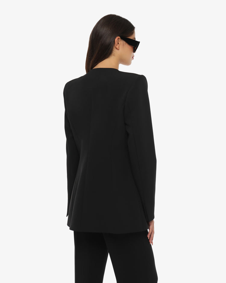 Single-breasted jacket in technical fabric and jewel decoration