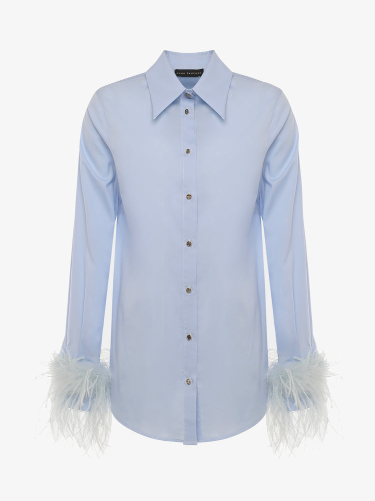Poplin shirt with metal buttons and feather cuffs
