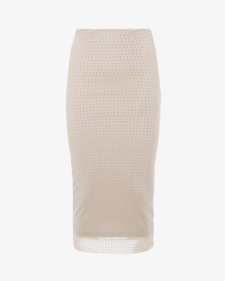 Gonna longuette in rete e strass