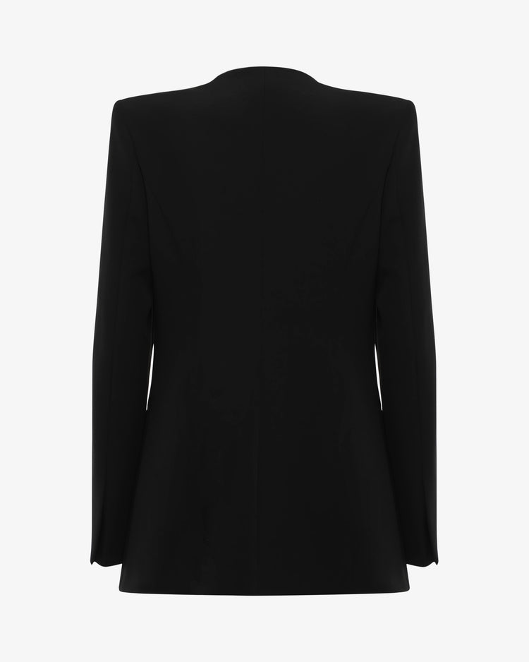 Single-breasted jacket in technical fabric and jewel decoration