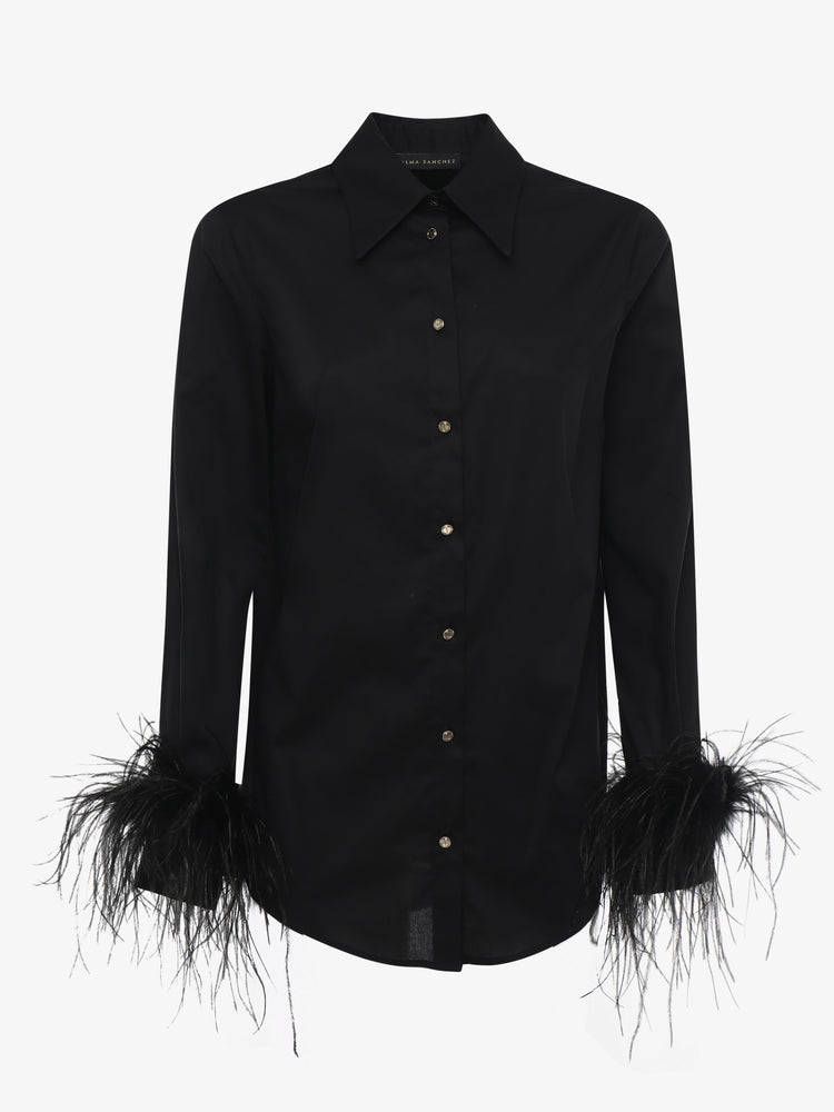 Poplin shirt with metal buttons and feather cuffs