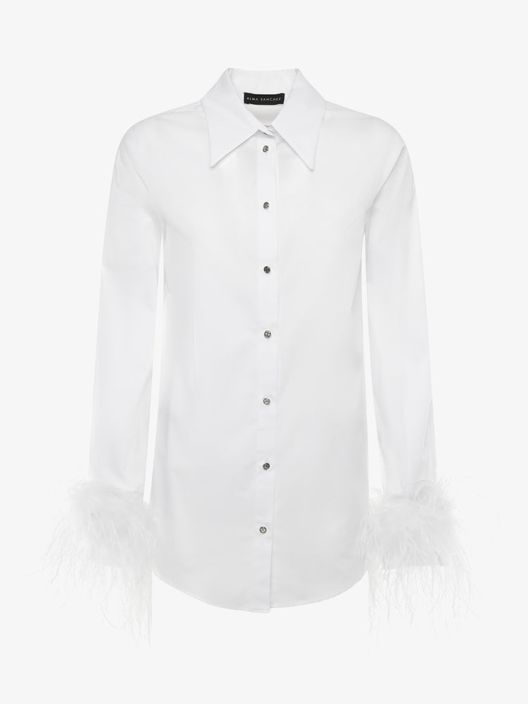 Poplin shirt with metal buttons and feather cuffs