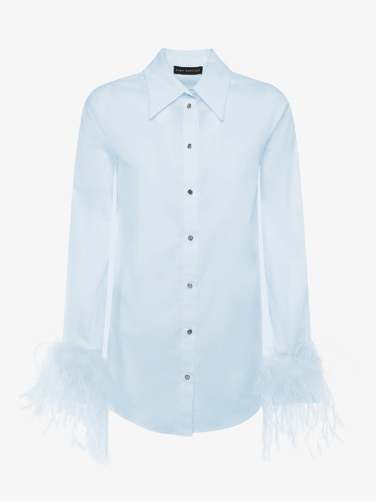 Poplin shirt with metal buttons and feather cuffs