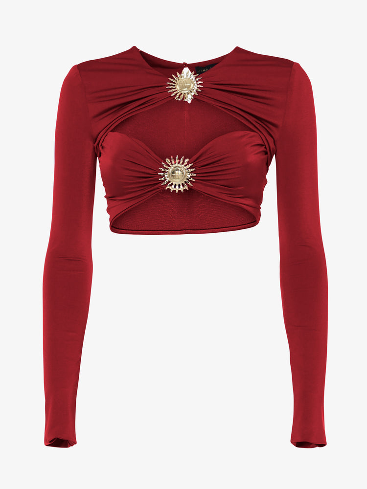 Top in jersey con cut out e decorazioni metalliche