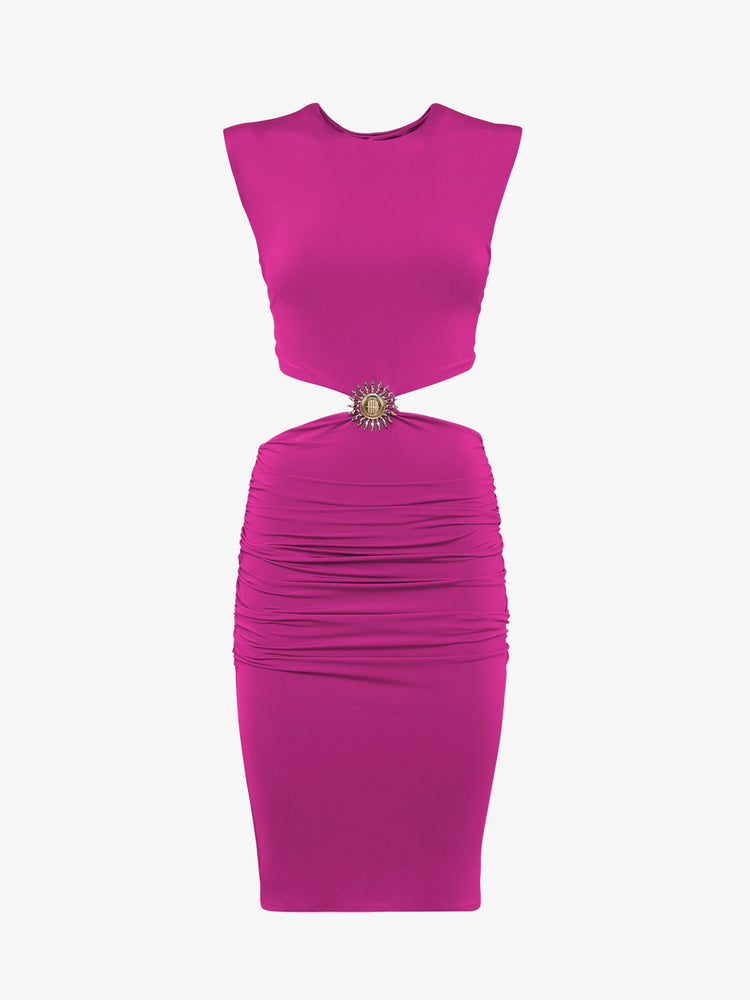 Mini abito cut out in jersey con decorazione metallica