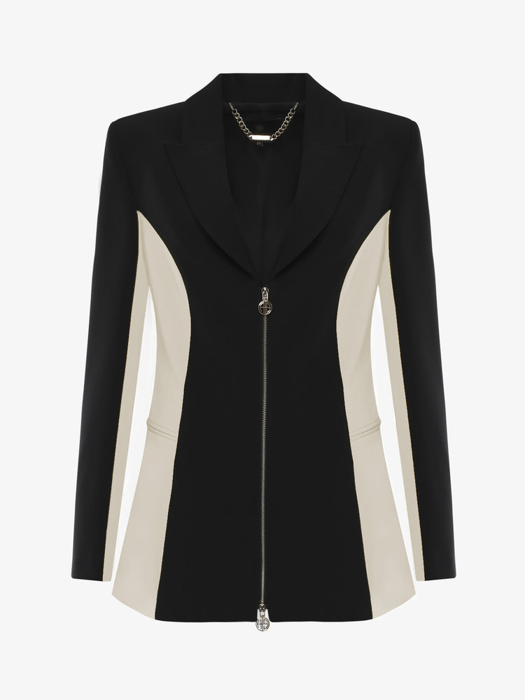 Double-color technical fabric jacket with front zip