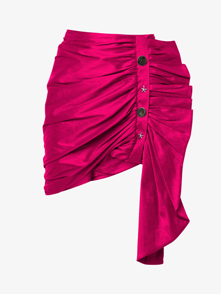 Gonna mini in taffetà maxi rouches e applicazione metalliche