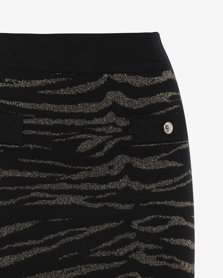 Gonna midi in maglia jacquard lurex con bottoni metallici