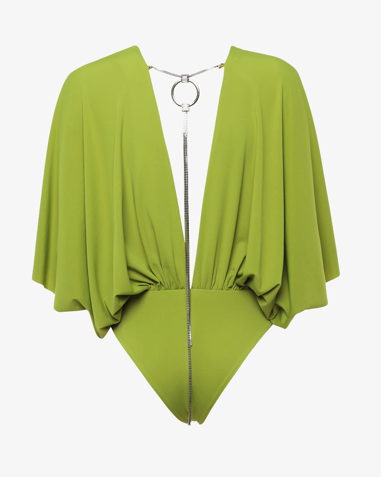 Body in jersey con scollo profondo e accessorio metallico