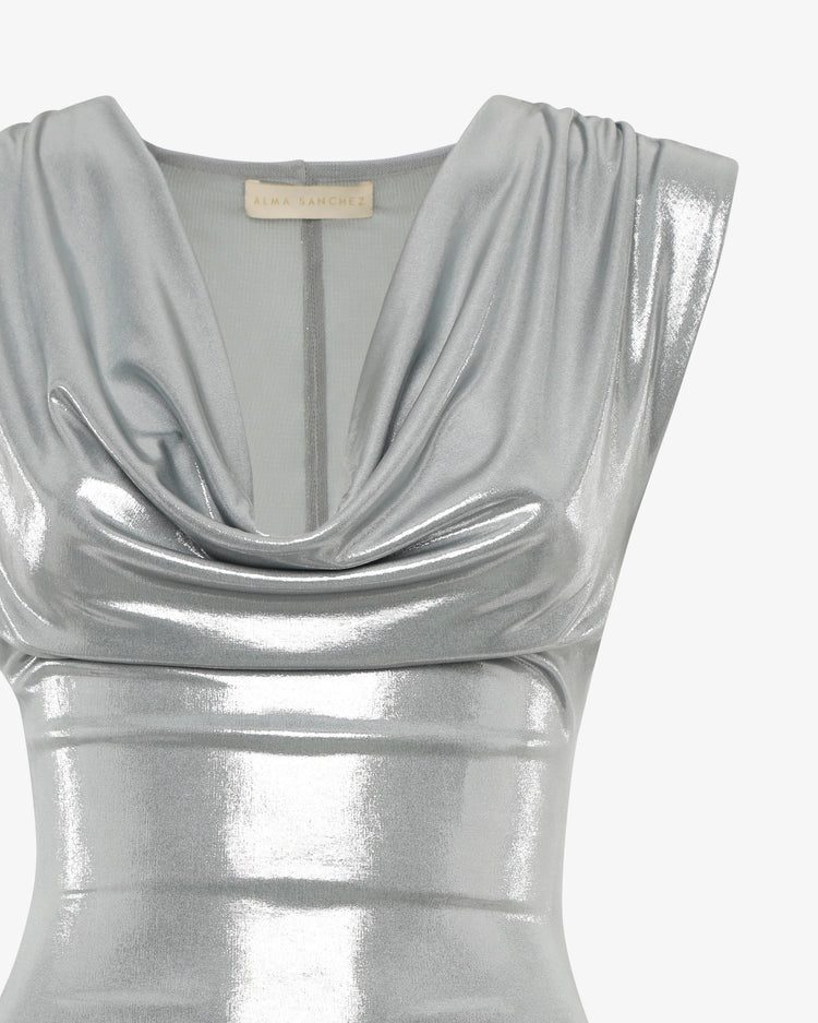 Body lungo scollo morbido in jersey metallizzato