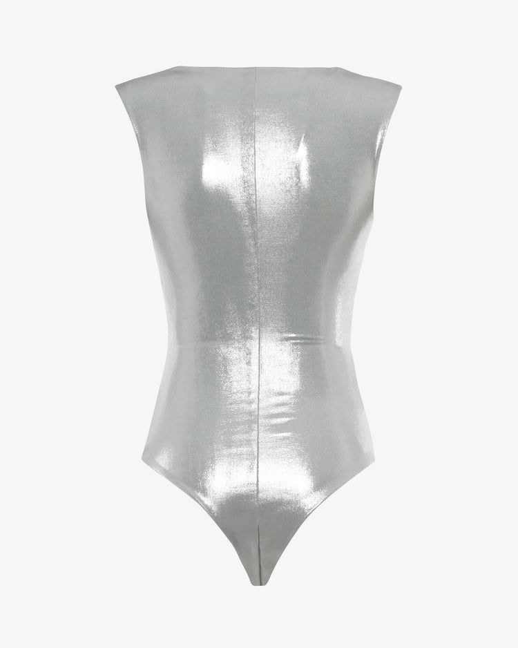 Body lungo scollo morbido in jersey metallizzato