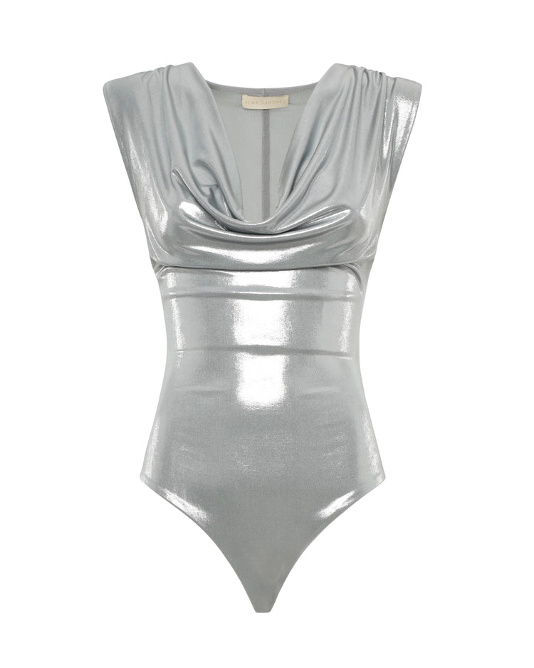 Body lungo scollo morbido in jersey metallizzato