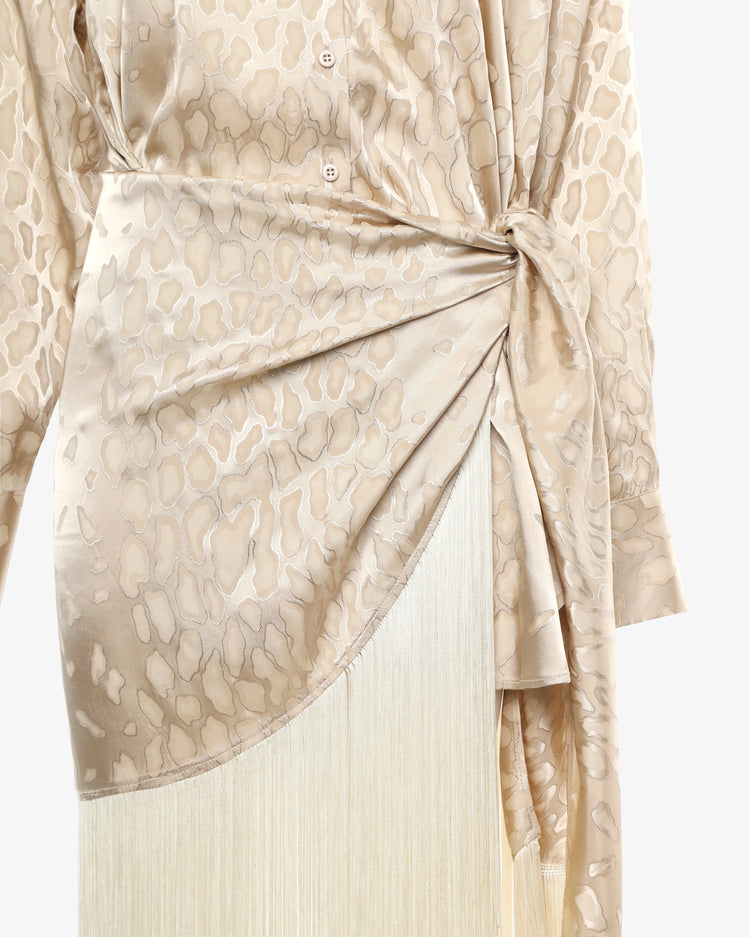 Abito chemisier midi in tessuto jacquard con frange sul fondo