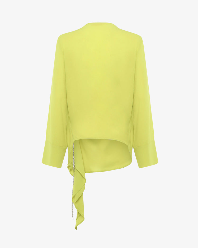 Blusa asimmetrica in georgette con scollo profondo e accessorio gioiello