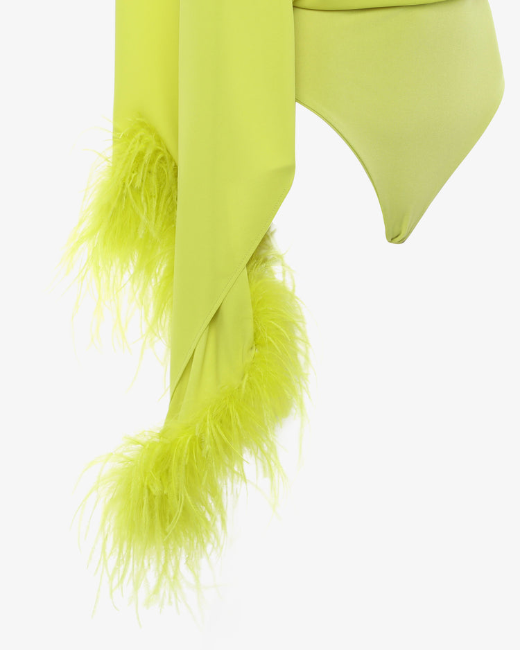 Body monospalla in georgette con piume