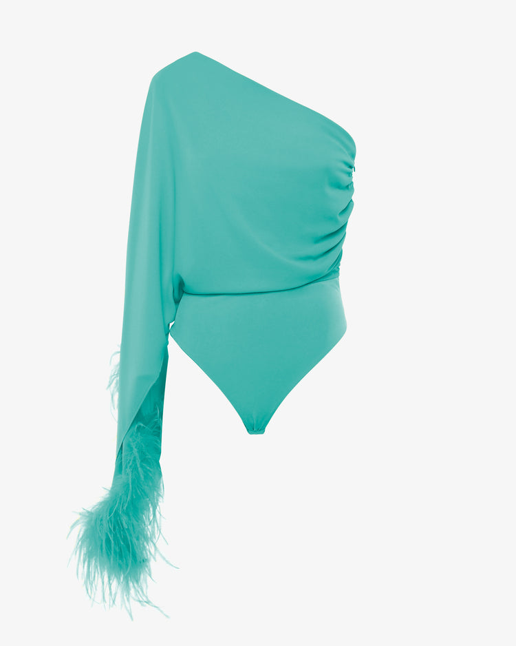 Body monospalla in georgette con piume