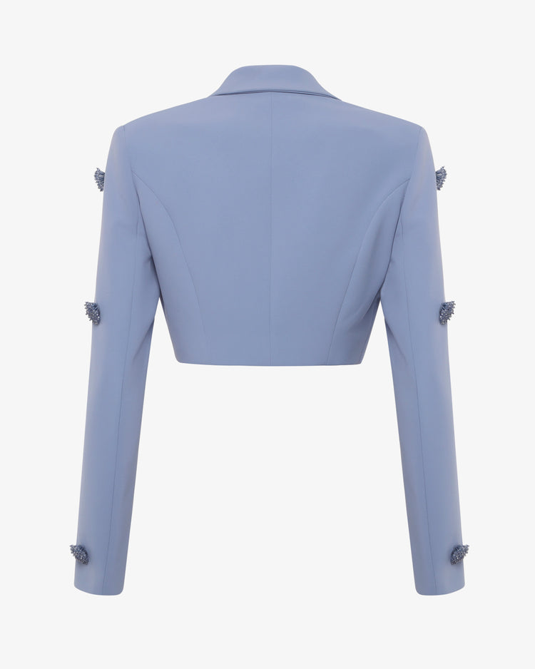 Giacca cropped in crêpe con applicazioni in vetro