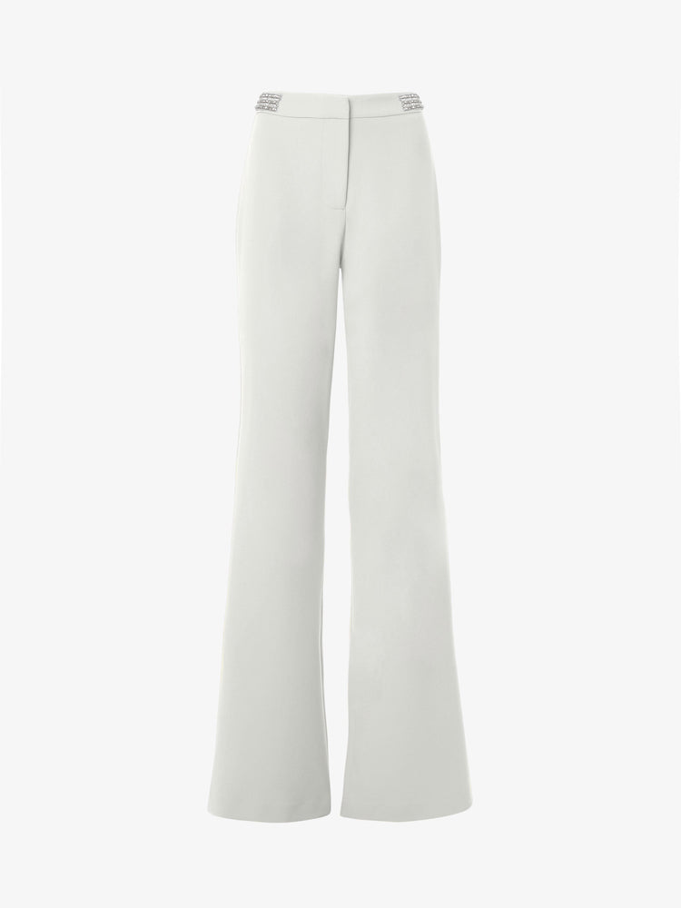 Pantaloni gamba dritta in tessuto crêpe con accessorio in vita