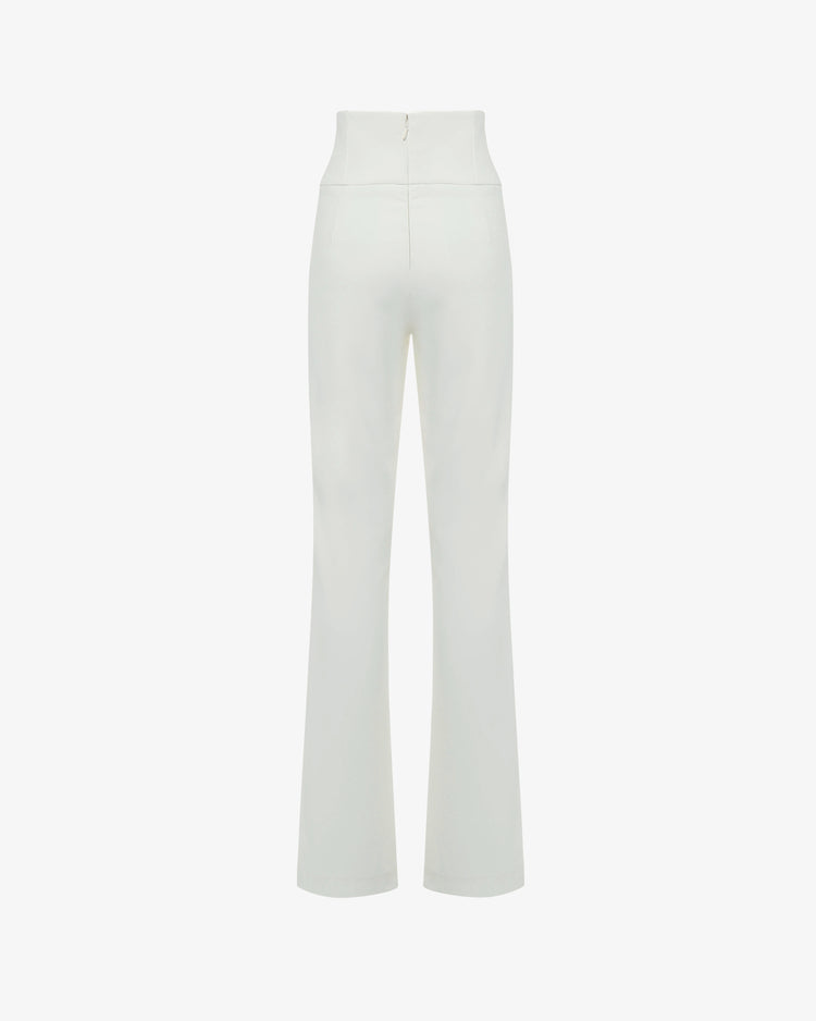 Pantaloni flare in tessuto tecnico crêpe con bustino alto