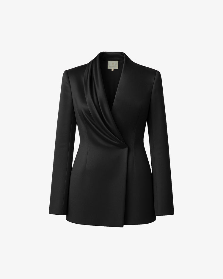 Giacca doppiopetto in satin con drappeggio