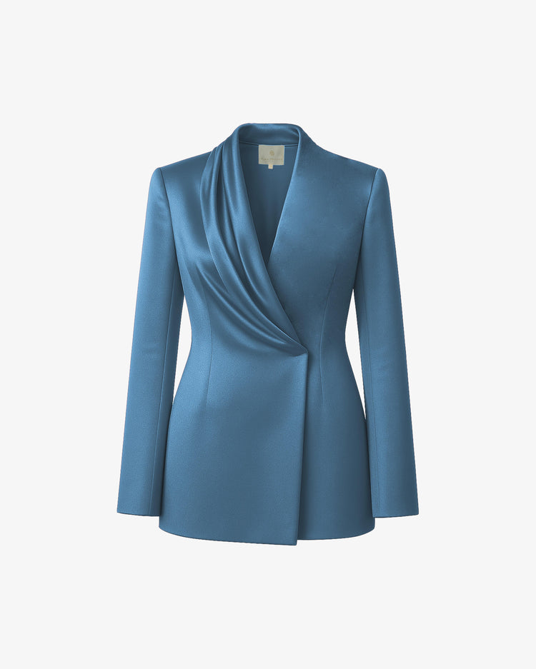 Giacca doppiopetto in satin con drappeggio