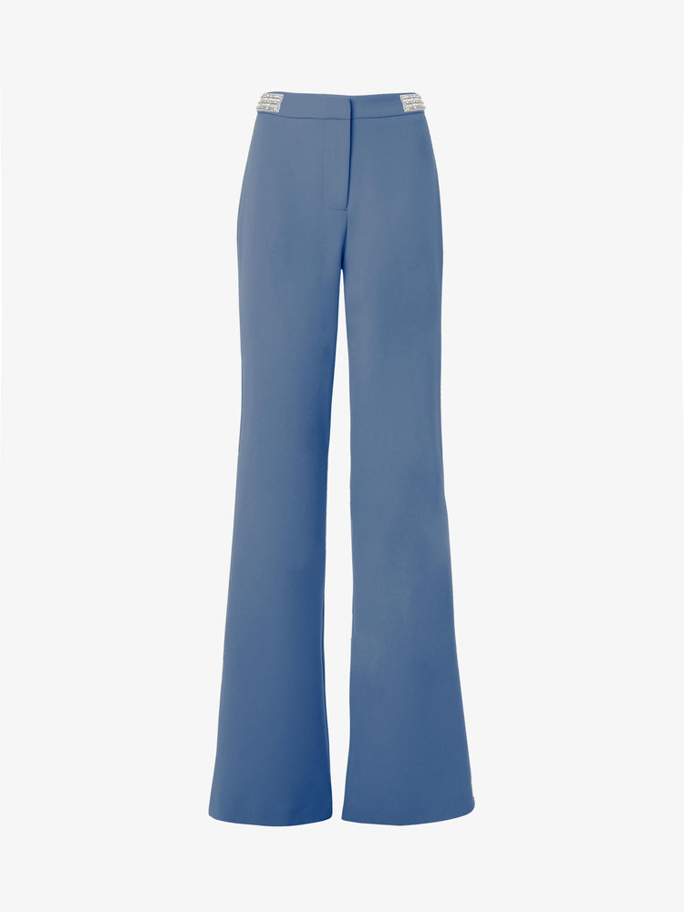 Pantaloni gamba dritta in tessuto crêpe con accessorio in vita