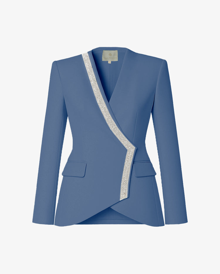 Giacca doppiopetto in crêpe con scollo gioiello