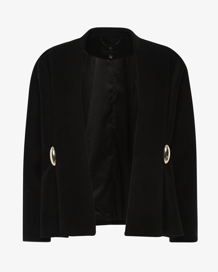 Soprabito corto in panno con accessorio metallico