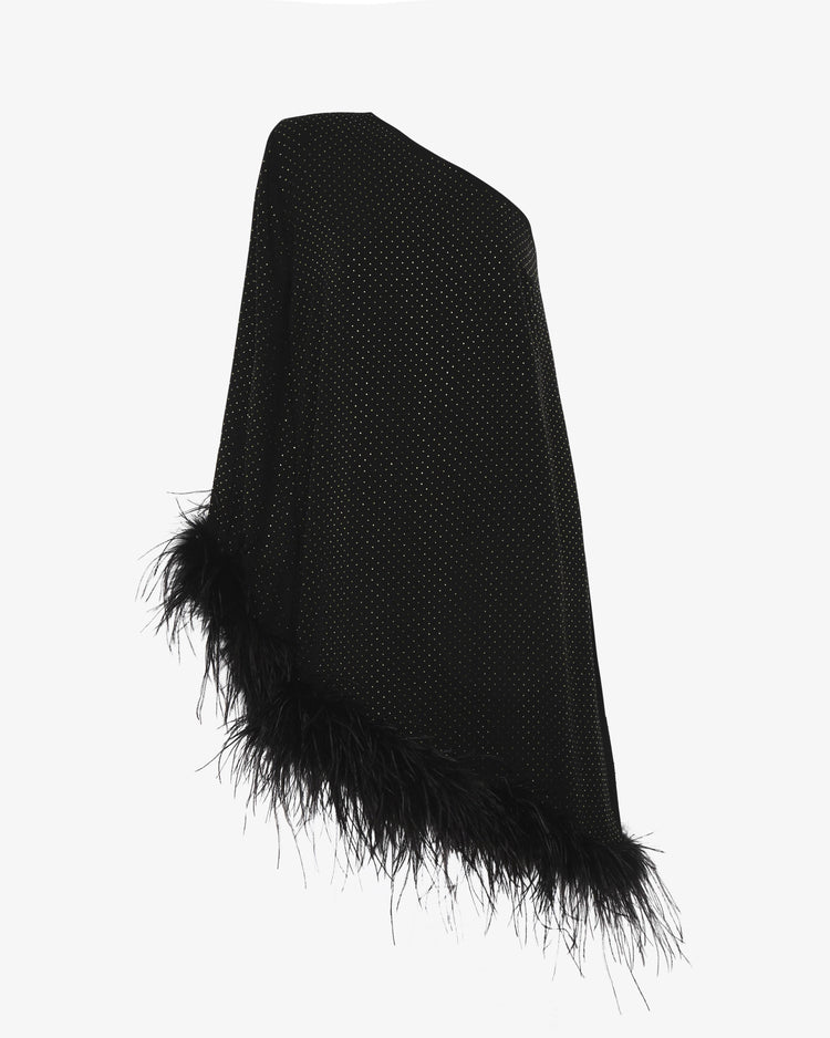 Abito monospalla con piume