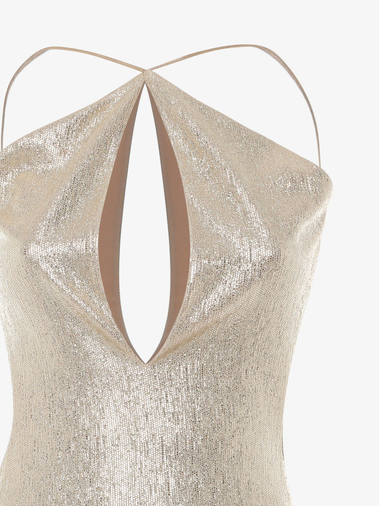 Long cut-out maxi dress in metallic jersey