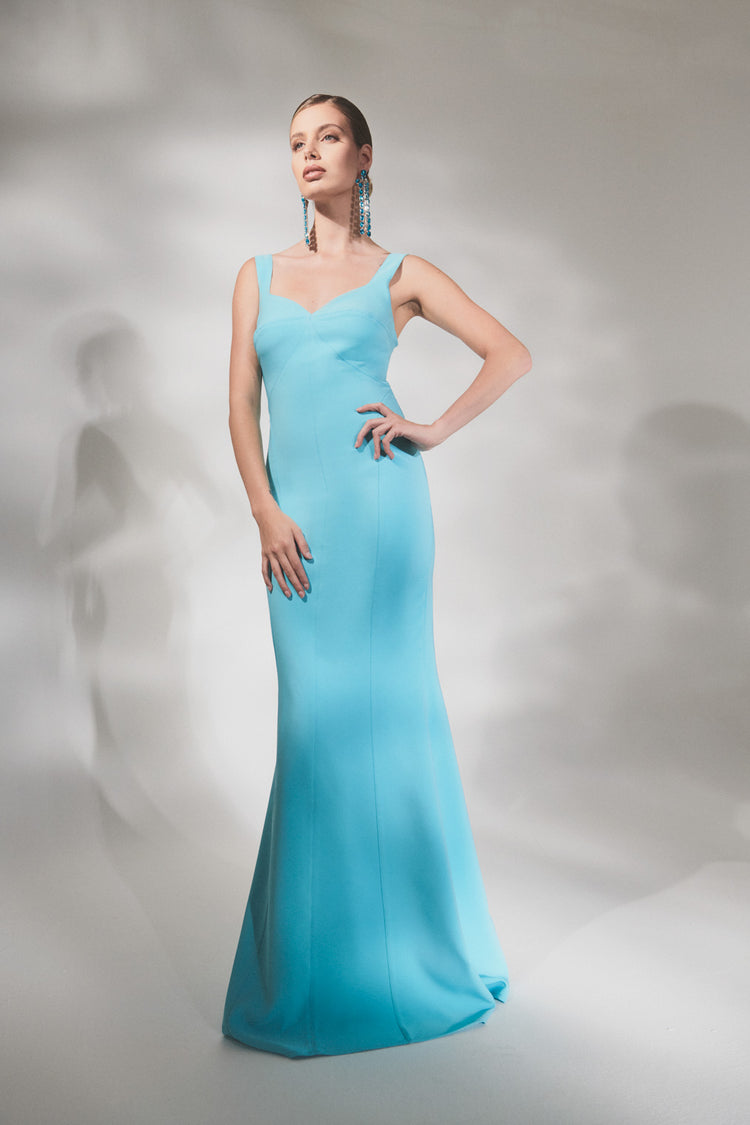 Long mermaid sheath dress in technical fabric