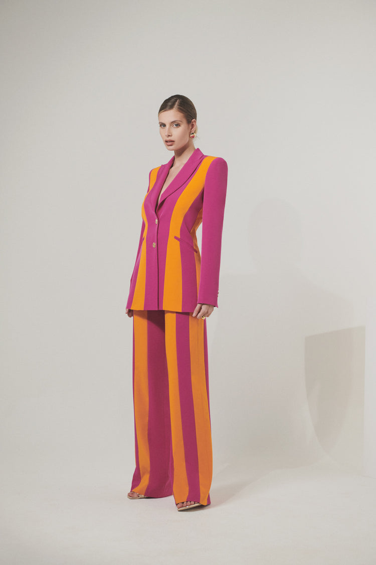 Double color straight leg trousers in technical fabric