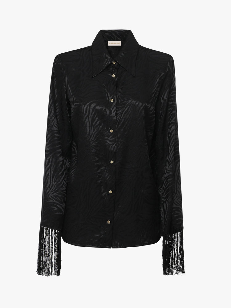 Shirt with fringes in jacquard fabric