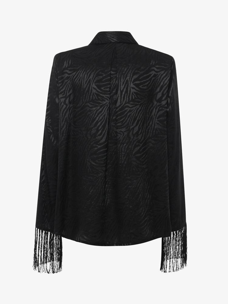 Shirt with fringes in jacquard fabric