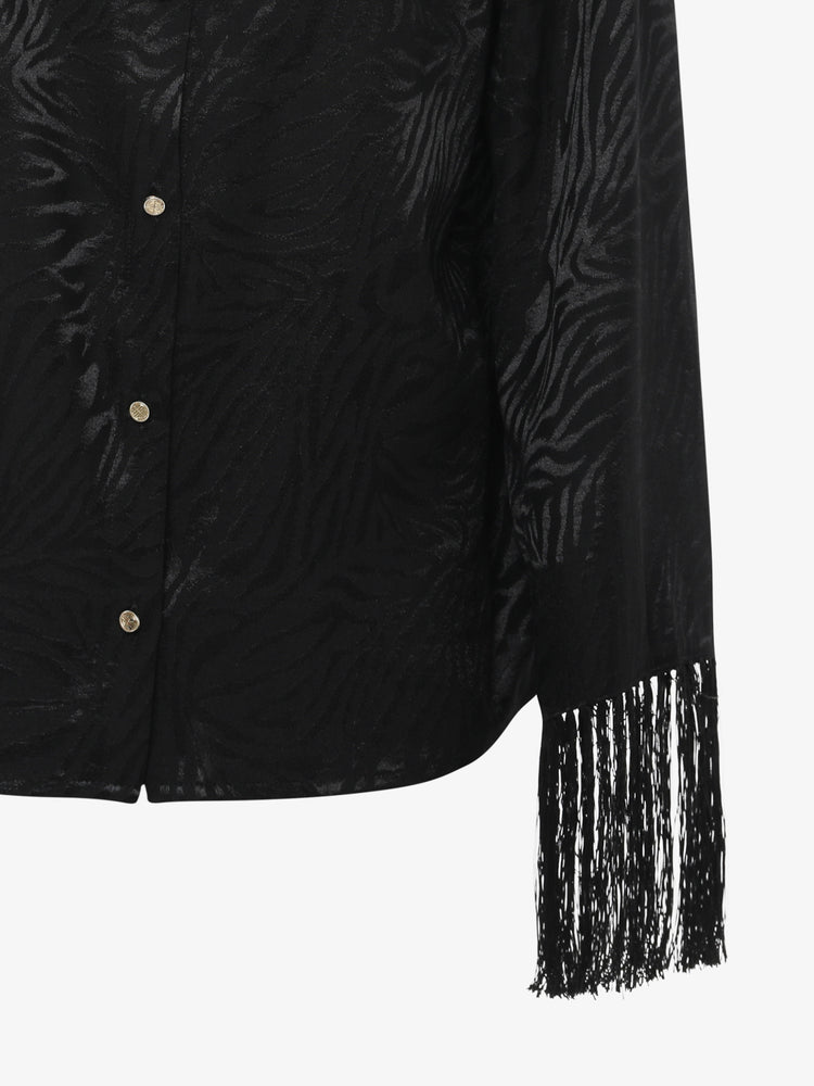 Shirt with fringes in jacquard fabric