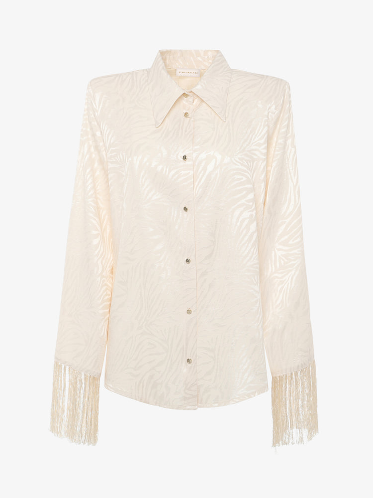 Shirt with fringes in jacquard fabric