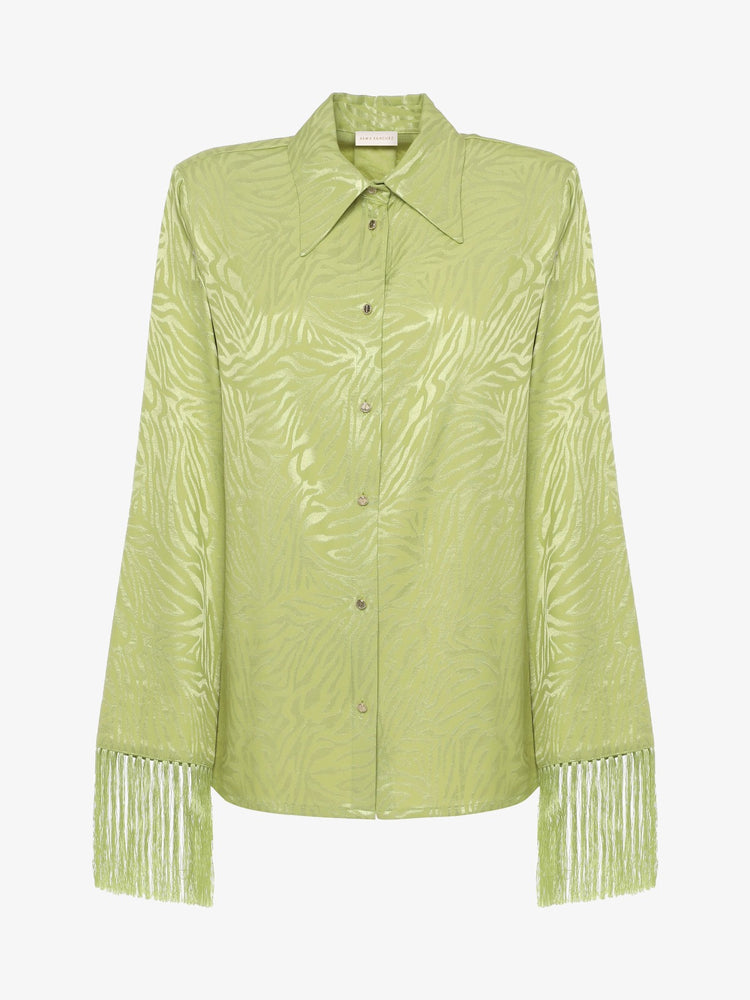 Shirt with fringes in jacquard fabric