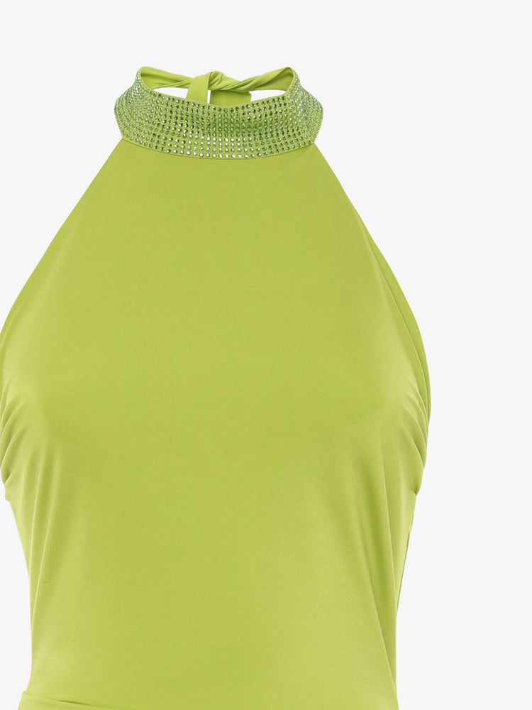 Jersey mini dress with rhinestone American neckline