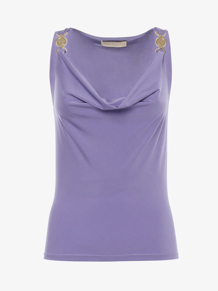 Jersey top with soft neckline and metallic decorations
