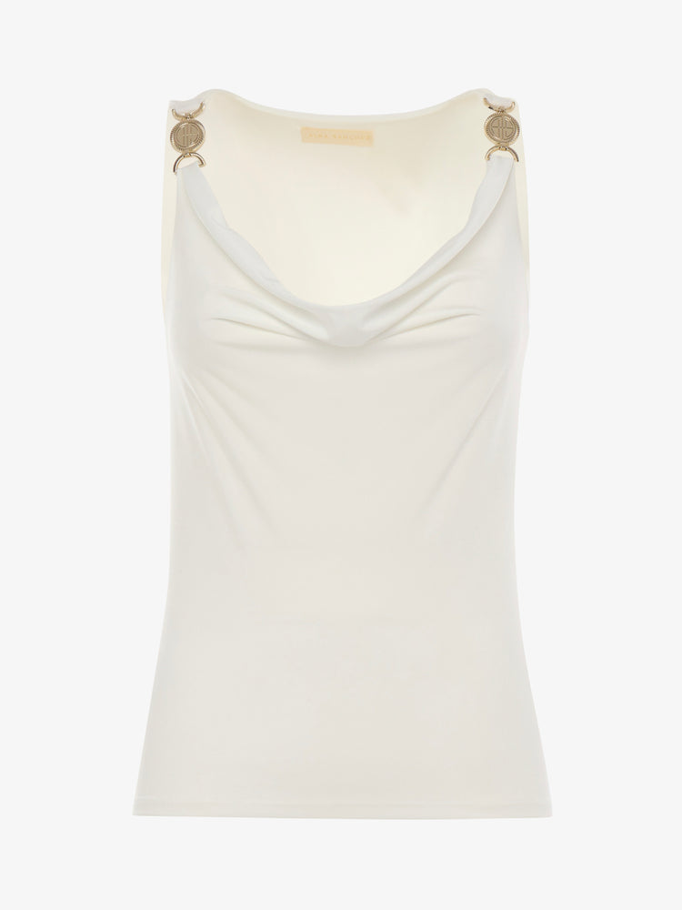 Jersey top with soft neckline and metallic decorations