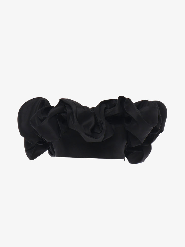 Strapless top with removable neckline in taffeta