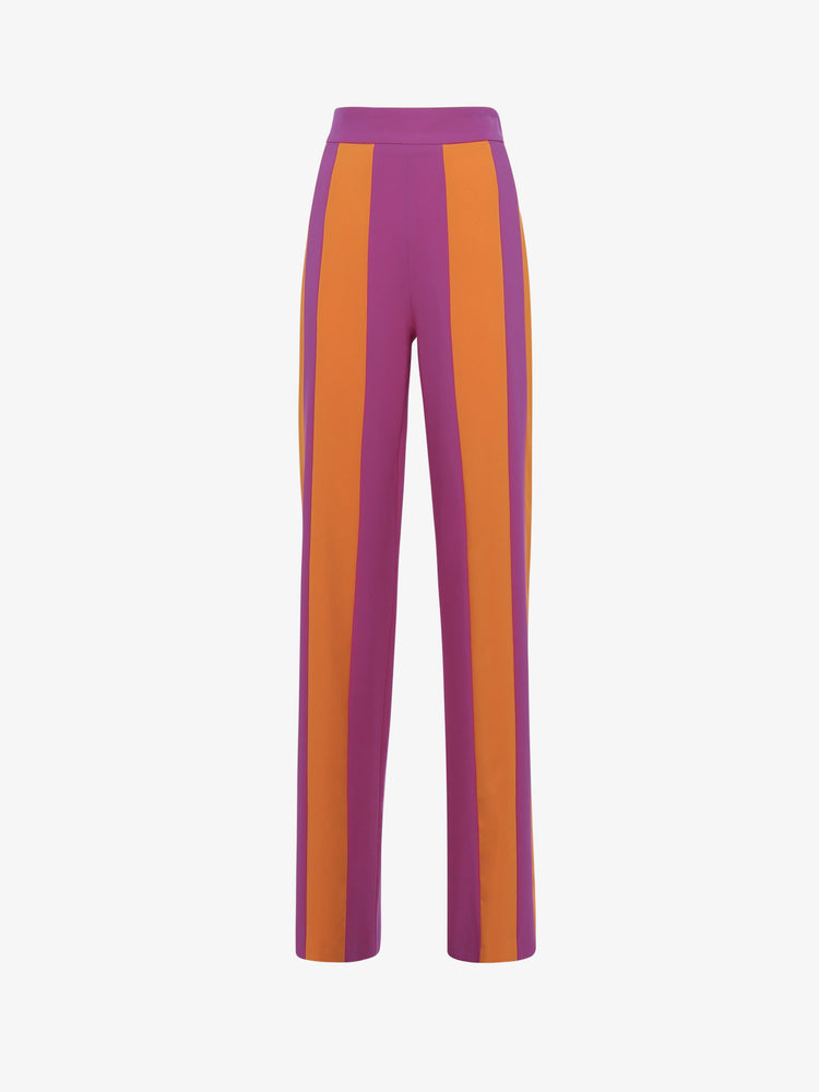 Double color straight leg trousers in technical fabric