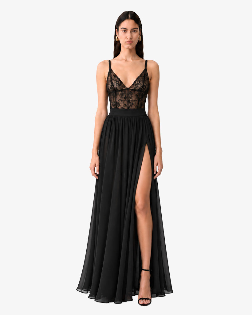 Gonna ampia lunga in georgette