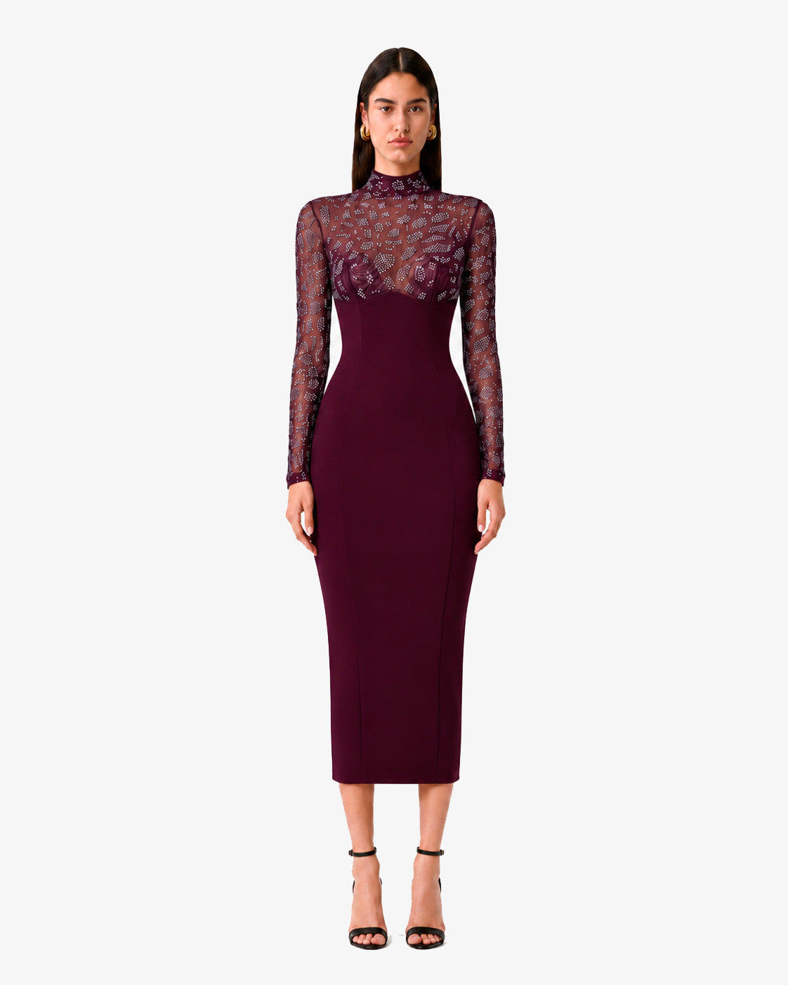 Abito midi in tessuto tecnico e strass
