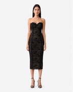 Abito bustier midi in pizzo di velluto