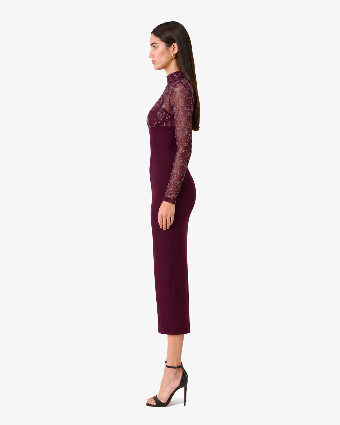 Abito midi in tessuto tecnico e strass
