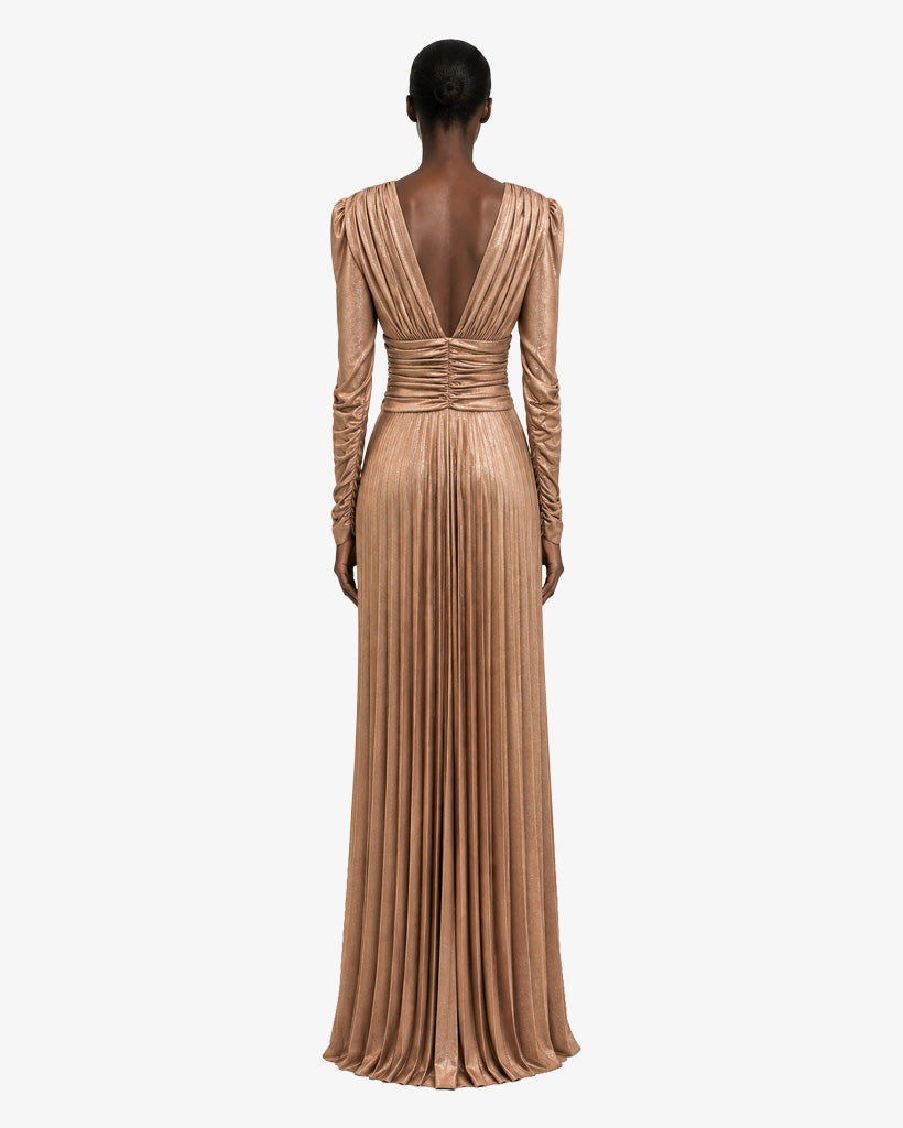 Abito lungo con scollo profondo in jersey lurex